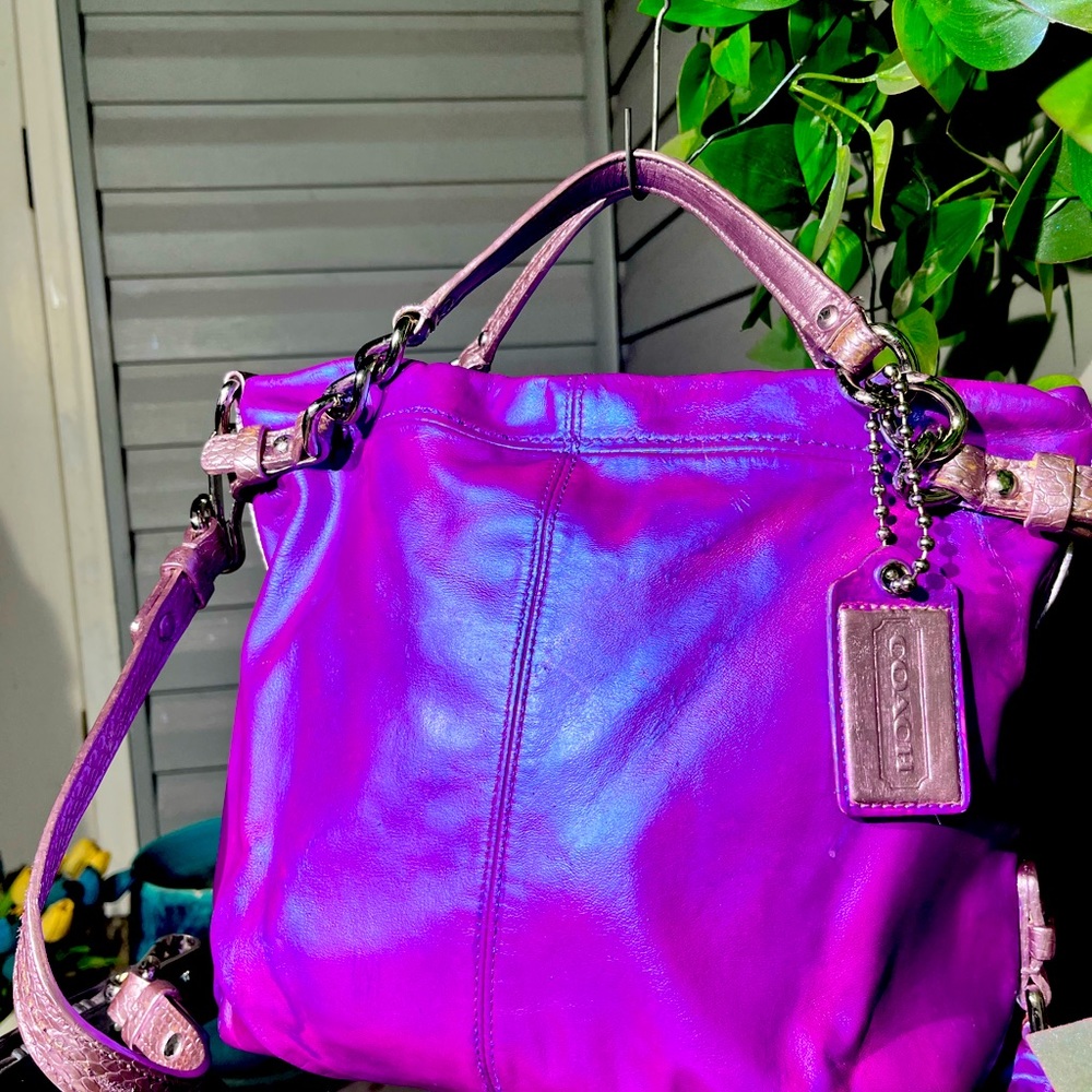 IRIDESCENT Fushia & Mirrored Mauve Leather Large Coach Brooke Purse